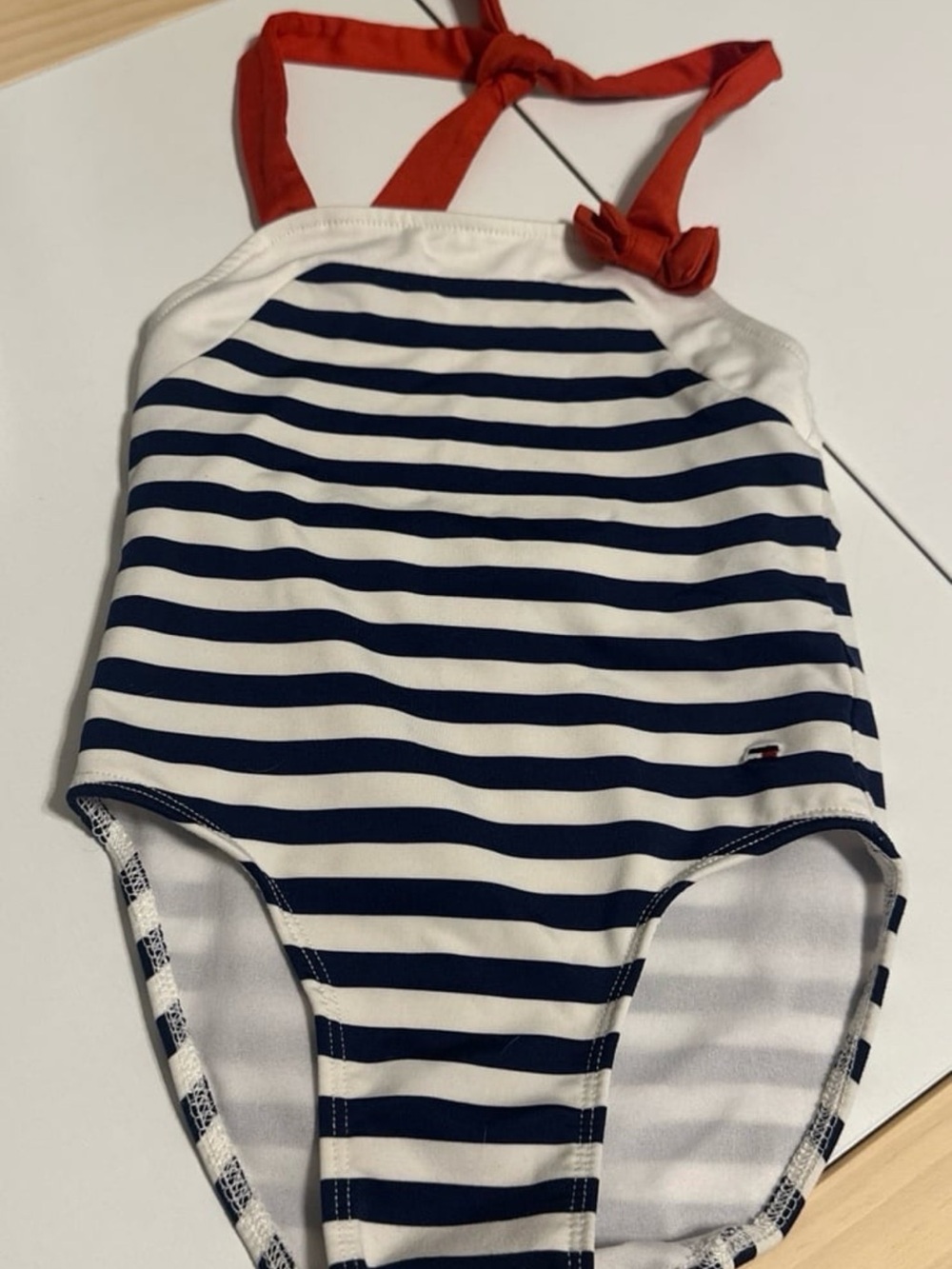 Tommy Hilfiger Navy and Red Striped Halter Top Girls Swimsuit 3t